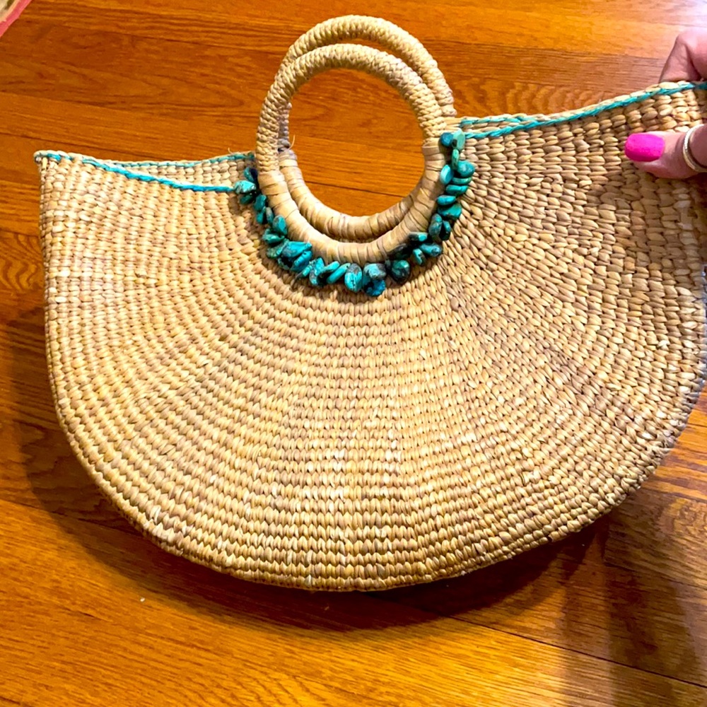 Tommy Bahama ~ Beautiful Straw & Turquoise Stones Purse tote bag